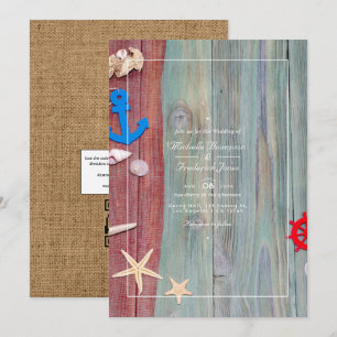 Invitación Boda náutica de playa rústica con código QR para R
