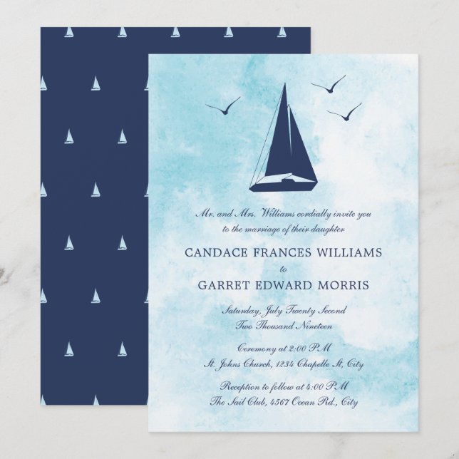 Invitación Boda náutica del barco de vela (Anverso / Reverso)