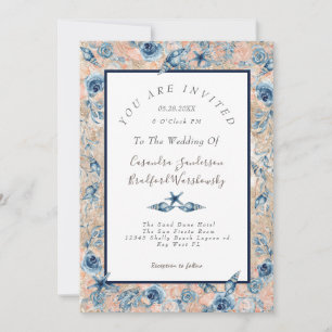 Invitación Boda Náutica Flores De Marea De Playa Rosa Wed