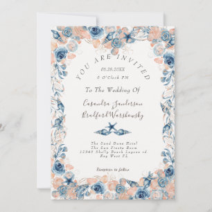 Invitación Boda Náutica Flores De Marea De Playa Rosa Wed