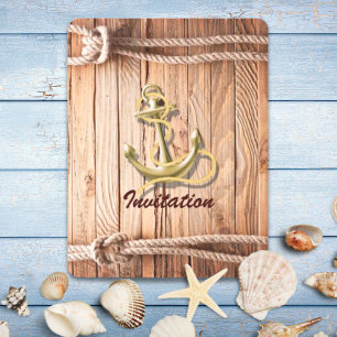 Invitación boda náutica madera muelle barco ancla playa