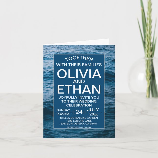 Invitación Boda náutica moderna de la marina (Anverso)