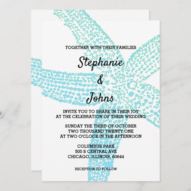 Invitación Boda Náutica Verde azulada Blue Beach (Anverso / Reverso)
