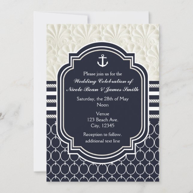 Invitación Boda Náutica y Blanca Elegante en Playa (Anverso)