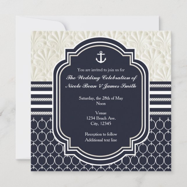 Invitación Boda Náutica y Blanca Elegante en Playa (Anverso)