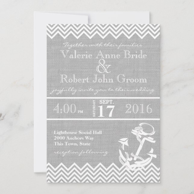 Invitación Boda Nautical Anchor Chevron Beach (Anverso)