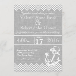 Invitación Boda Nautical Anchor Chevron Beach