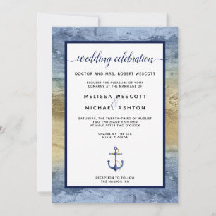 Invitación Boda Nautical Blue & Gold Event / Florida