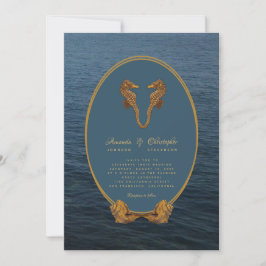 Invitación Boda Nautical Gold Seahorse Dance Beach