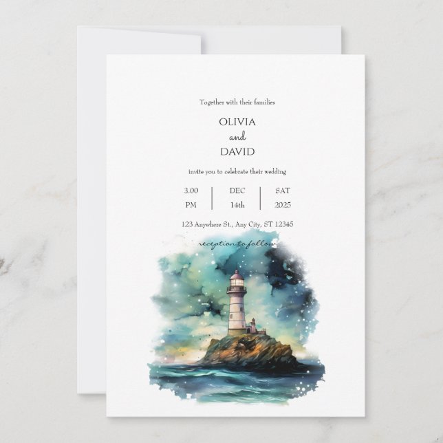 Invitación Boda Nautical Light Starry Moon Night Sky (Anverso)