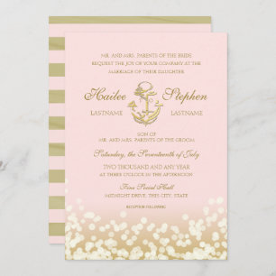 Invitación Boda Nautical Rubor y Gold Sparkle