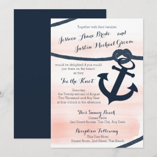 Invitación Boda Nautical Rubor y Navy Rope y Anchor