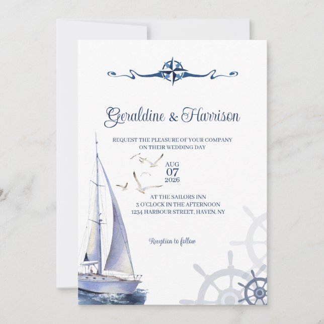 Invitación Boda Nautical Sailing Yacht (Anverso)