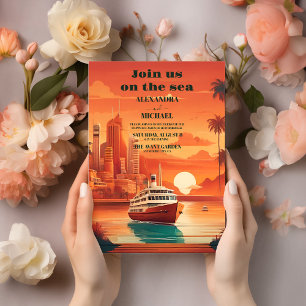 Invitación Boda Nautical Seascape Beach Cruise Palm