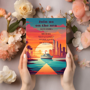 Invitación Boda Nautical Seascape Cruise Palm
