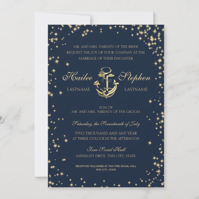 Invitación Boda Nautical Starry Sky (Anverso)