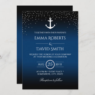 Invitación Boda náutico Anchor Confetti Dots Navy Blue