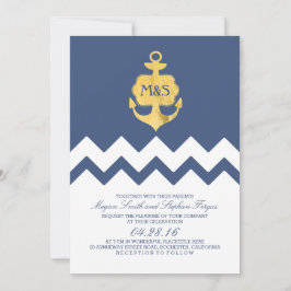 Invitación Boda Náutico Anclador de Relieve metalizado dorado