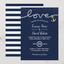 Invitación Boda náutico atando el azul de la Marina de los An