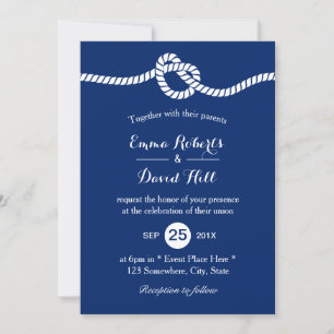 Invitación Boda náutico azul atando el nudo elegante