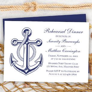 Invitación Boda Náutico Azul de la Marina Anchor Cena