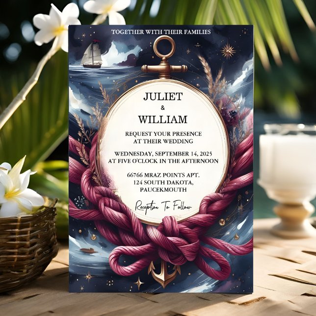 Invitación Boda Náutico Azul de la Marina de Barco Rope Knot (Subido por el creador)