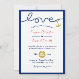 Invitación Boda Náutico Azul de la Marina de Oro