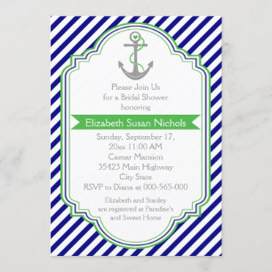 Invitación Boda náutico azul marino verde ducha de novia