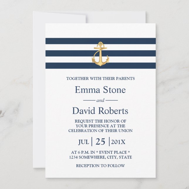 Invitación Boda Náutico Banda de la Marina de Oro (Anverso)