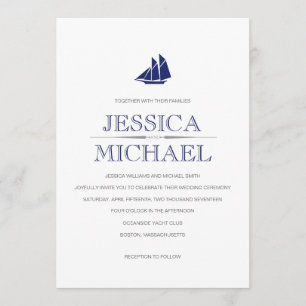 Invitación Boda Náutico Barco Azul Con Personalizado De Vela