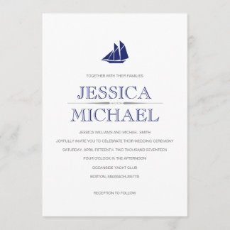 Invitación Boda Náutico Barco Azul Con Personalizado De Vela
