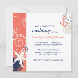 Invitación Boda Náutico Blanco Azul de la Marina Coral