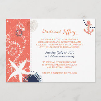 Invitación Boda Náutico Blanco Azul de la Marina Coral