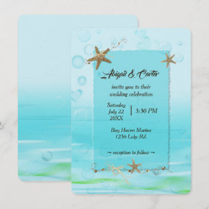 Invitación Boda Náutico con Starfish y Burbujas