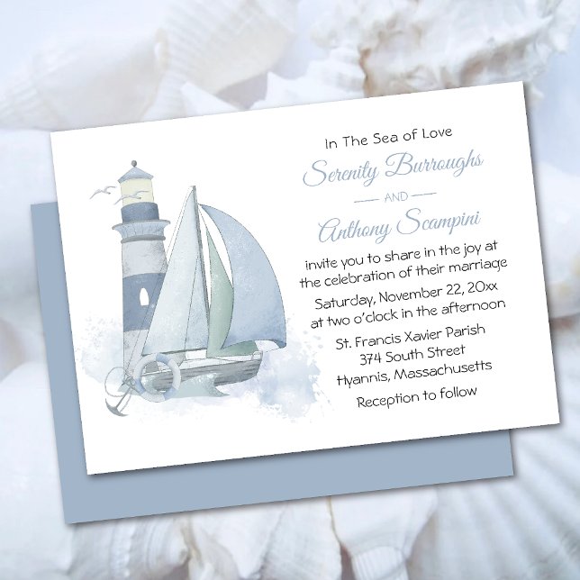 Invitación Boda Náutico de acuarela de faro (Subido por el creador)