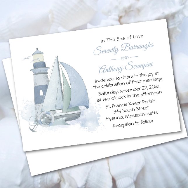 Invitación Boda Náutico de acuarela de faro (Subido por el creador)