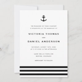 Invitación Boda Náutico de Ancla Blanco y Negro Moderno