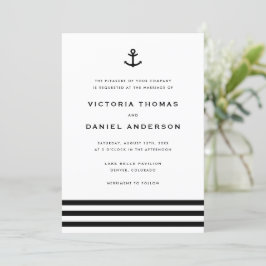 Invitación Boda Náutico de Ancla Blanco y Negro Moderno