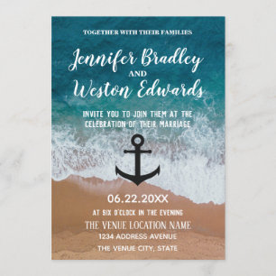 Invitación Boda Náutico de Ancla de Olas de Playa