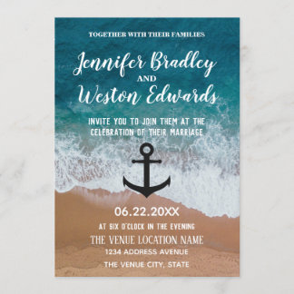 Invitación Boda Náutico de Ancla de Olas de Playa