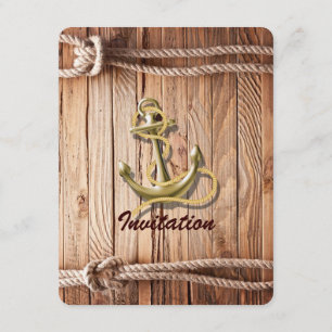 Invitación boda náutico de anclaje de playa de madera de emba