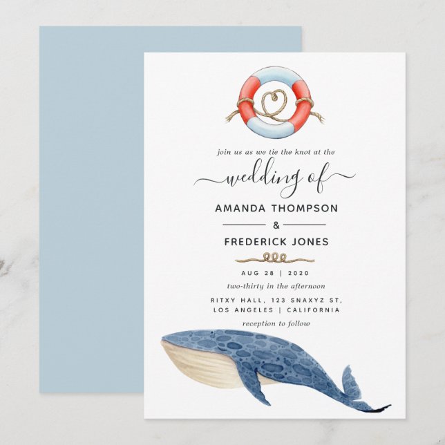 Invitación Boda náutico de ballenas (Anverso / Reverso)