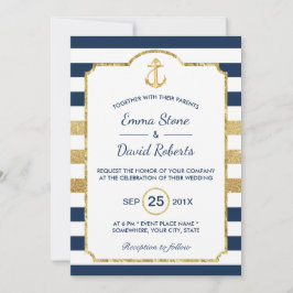Invitación Boda Náutico De Banca De Oro Y Bandas De Oro
