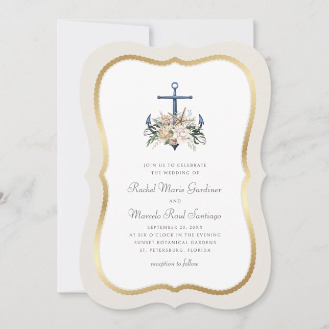 Invitación Boda Náutico de Beach Anchor (Anverso)