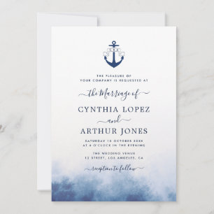 Invitación boda náutico de color azul marino