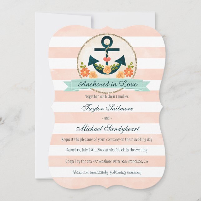 Invitación Boda Náutico de Coral y Marina (Anverso)