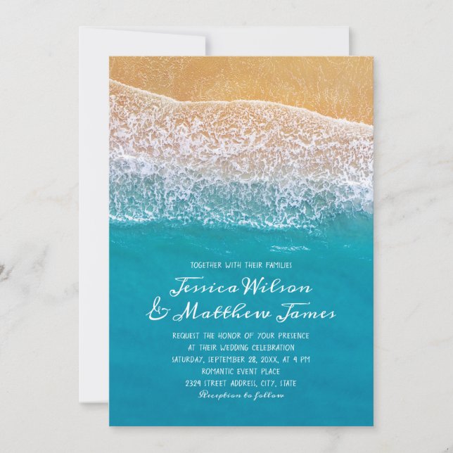 Invitación Boda Náutico de destino costero marítimo de playa (Anverso)