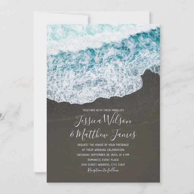 Invitación Boda Náutico de Destino de Olas de Playa (Anverso)