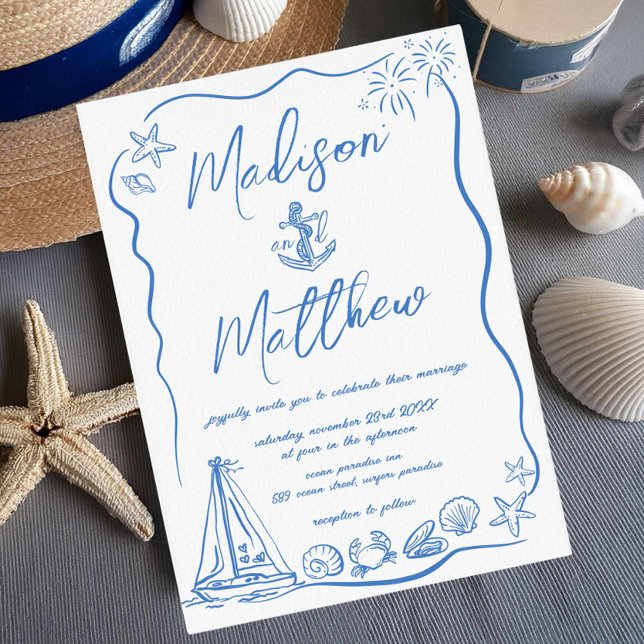 Invitación Boda Náutico De La Playa De Anchor De Doodles De D (Subido por el creador)