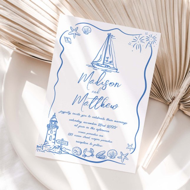 Invitación Boda Náutico de la Playa de los Doodles de la Mano (Subido por el creador)